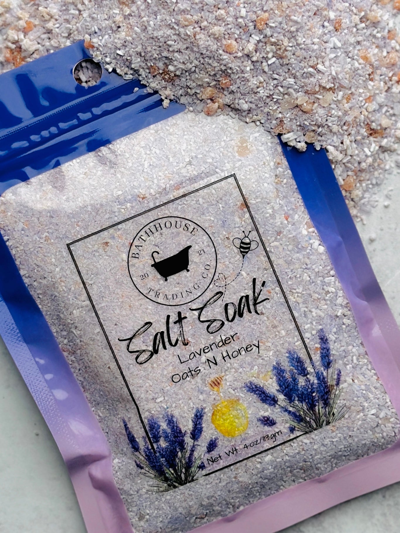 Lavender Oats 'N Honey Salt Soak 4oz - Bathhouse Trading Company