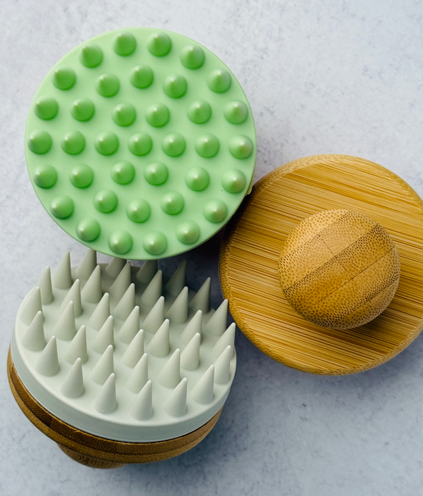 Silicone Scalp Massager with Bamboo Handle