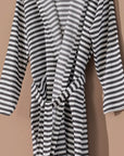 Bathrobe Turkish Cotton Light Weight Hood Quick-Dry Robe: Black Stripe