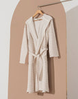 Bathrobe Turkish Cotton Light Weight Hood Quick-Dry Robe: Beige Stripe