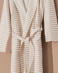 Bathrobe Turkish Cotton Light Weight Hood Quick-Dry Robe: Beige Stripe