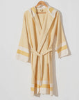 Bathrobe Turkish Cotton Light Weight Hooded Kimono Robe: Mustard