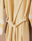 Bathrobe Turkish Cotton Light Weight Hooded Kimono Robe: Mustard