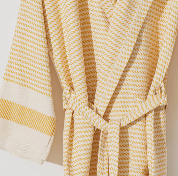 Bathrobe Turkish Cotton Light Weight Hooded Kimono Robe: Mustard