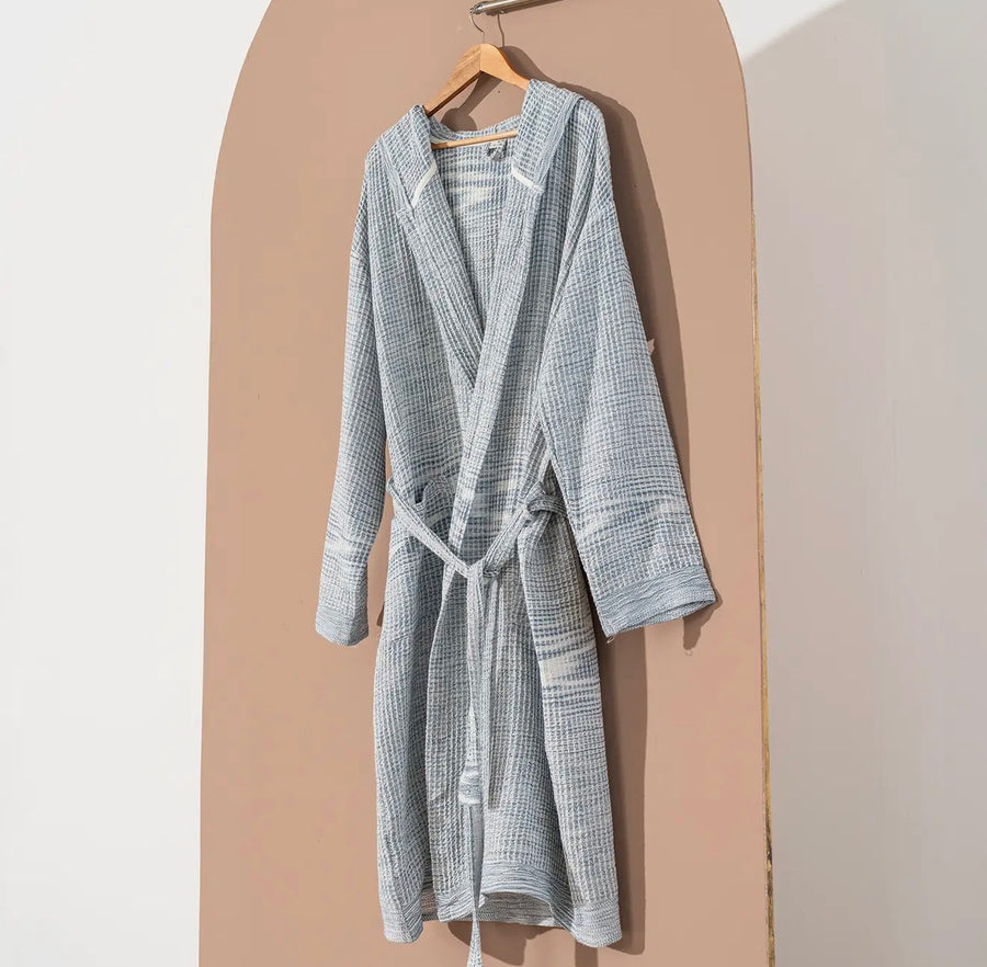 Bathrobe Turkish Cotton Light Weight Hood Quick-Dry Robe: Sky Blue