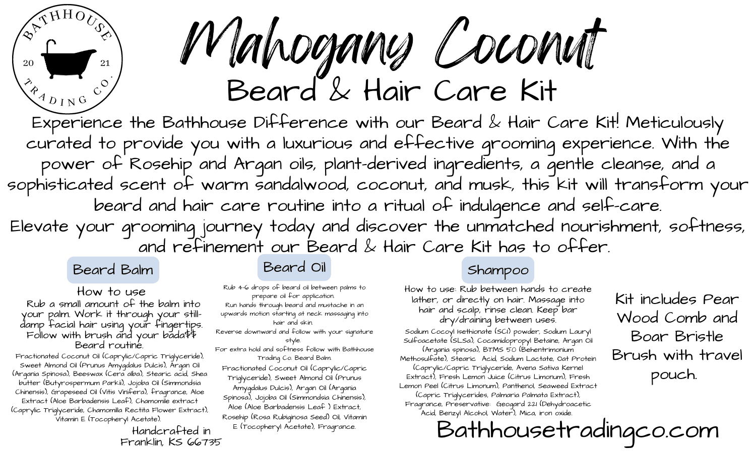 Beard & Hair Care Kit Mahogany Coconut - Bathhouse Trading Company
